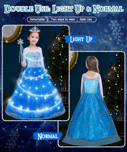 Toloye Princess Dresses For Girls, Light Up Elsa Frozen Dress Up With Accessories For Birthday Party Halloween Carnival thumb #3