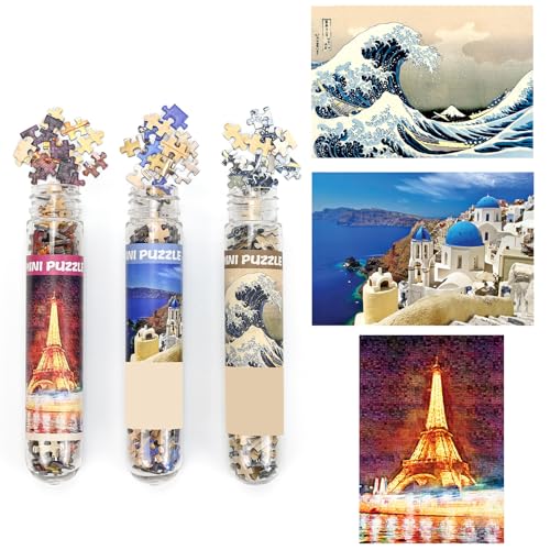 LUUFAN Paquete de 3 mini puzles para adultos, 150 piezas, desafiante rompecabezas pequeño, 6 x 4 pulgadas, juguete de entretenimiento para decoración de interiores (Torre Eiffel, Kanagawa Surf, Egeo)