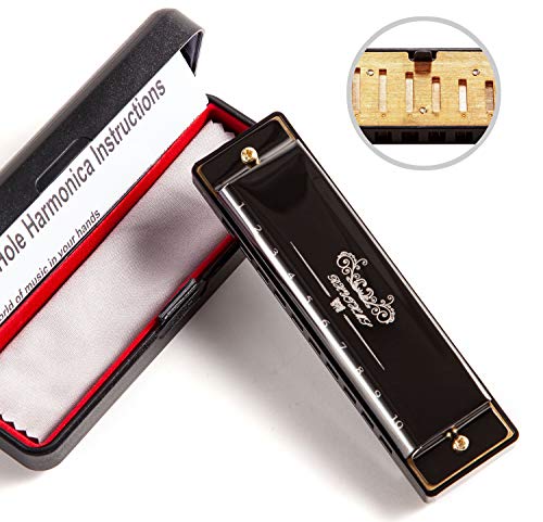 JSL Harmonica, Standard Diatonic Key of C 10 Holes 20 Tones Blues Mouth Organ Harp For Kids, Beginners, Professional, Students (Black) - Thumbnail 4