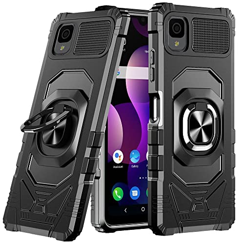 ExtremeCases for TCL 30z 4188C / TCL 30 LE T602DL Robotic Hybrid with Magnetic Ring Stand Cover Phone Case + Extreme Band + Stylus Pen + Pry Tool (Black)