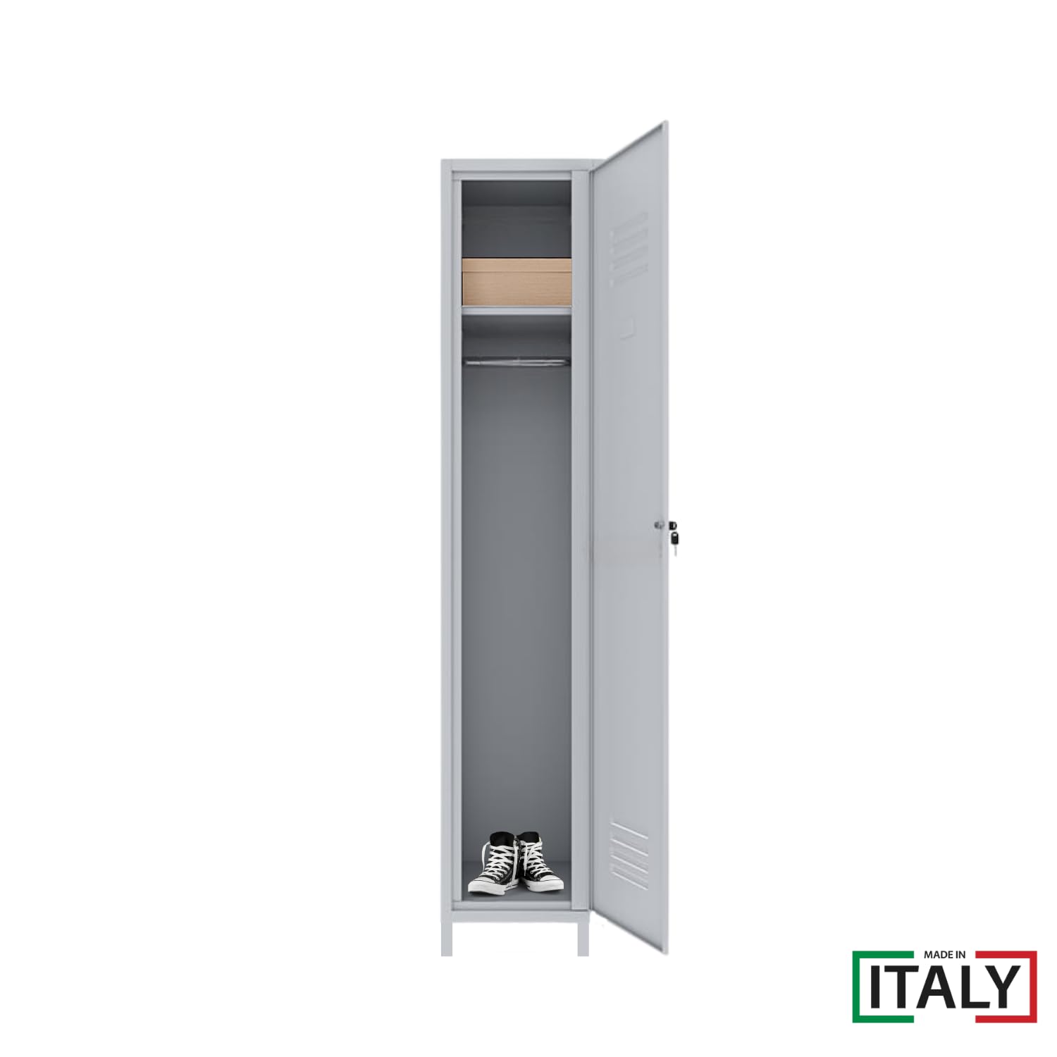 OWIJI Armadietto Spogliatoio Sporco Pulito Grigio Premium Quality Made in Italy 1 Anta 180x36x35 cm Lamiera Ripiano Appendiabiti Cartellino Armadio Palestra Ufficio Garage Salvaspazio Doppia Chiave