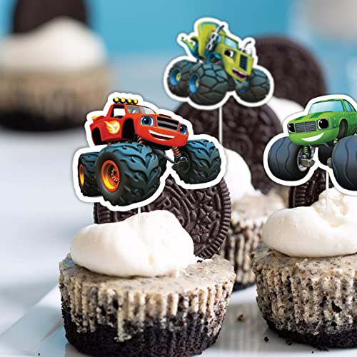 25Pcs Truck Cake Topper Cool Monsters Cupcake Toppers Happy Birthday Cake Decorations For Boys Girls Kids Teens Adult Birthday Party Supplies #TOP3