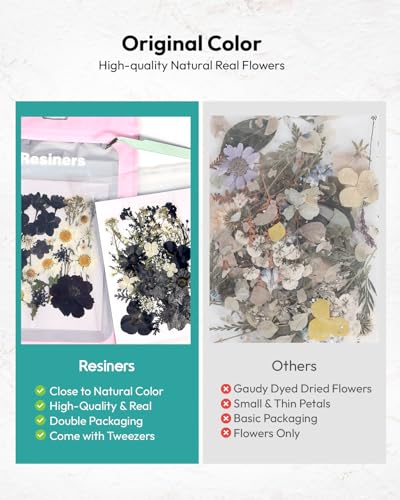 Image of Dried Flowers, Resiners 100Pcs Pressed Flowers for Craft Black Real Natural Dried Flowers Dry Leaves Kit for DIY Making Crafts Resin Soap Candle Scrapbook Supplies Card Making Jewelry