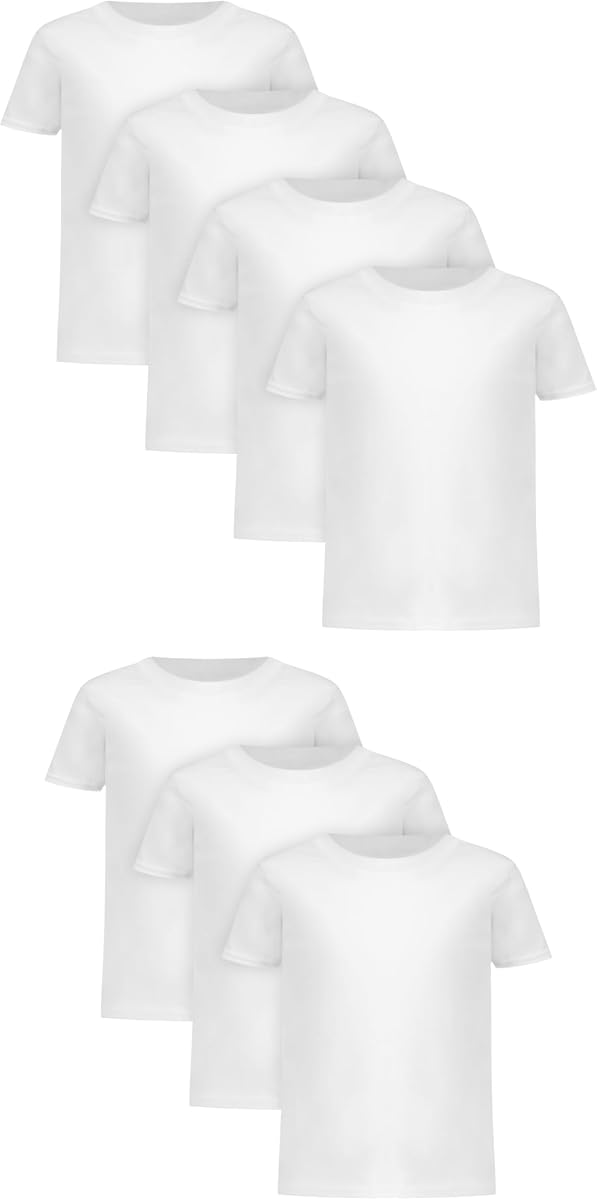 Pack de 7 camisetas blancas para niño Hanes, camisetas de algodón para niño pequeño, ropa suave y transpirable para niños, camisetas de cuello redondo