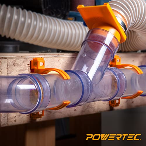 Image of POWERTEC 70342 Open Style Hangers for 2-1 /2 inch Dust Collection Pipe and Hose with Multi Mounting Options, 4.5lb Holding Capacity - 5 PK Orange