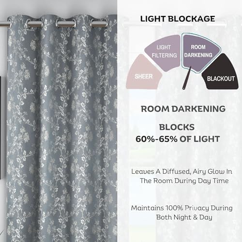 Image of FRESH FROM LOOM Heavy Jari Premium Luxury Floral Ring Top Curtain 7 Feet Long Door & Window | Light Blocking 80% Semi Blackout | Durable Stitch | Fade & Shrink Proof Parda (7feet, Grey, 1pc only)