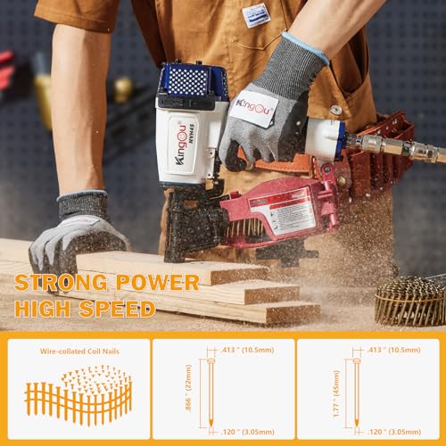 Image of Kingou American Style NVH45 Roofing Nailer Gun For Roofing Constructions Accepts 7 /8-Inch to 1-3 /4-Inch Nails 15 Degree With 3 /8 NPT Air Connector 120-pcs Load Capacity Roofing Nailer