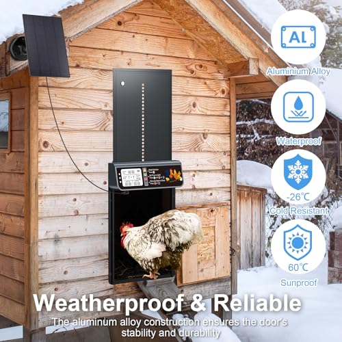 Image of Automatic Chicken Coop Door Solar Powered with Timer & Light Sensor | Automatic Chicken Door with LCD Display, Solar Chicken Coop Door with Remote Control, Anti-Pinch Function & Made of Al-Alloy