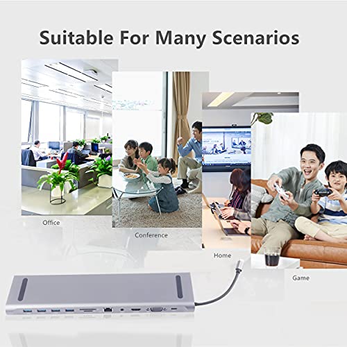 Image of 11 in 1 Docking Station USB HUB, Aluminum C Hub with Gigabit Ethernet, HDMI, VGA, Audio Mic Port, SD /TF Card Reader, Compatible with MacBook, XPS More USB C Devices