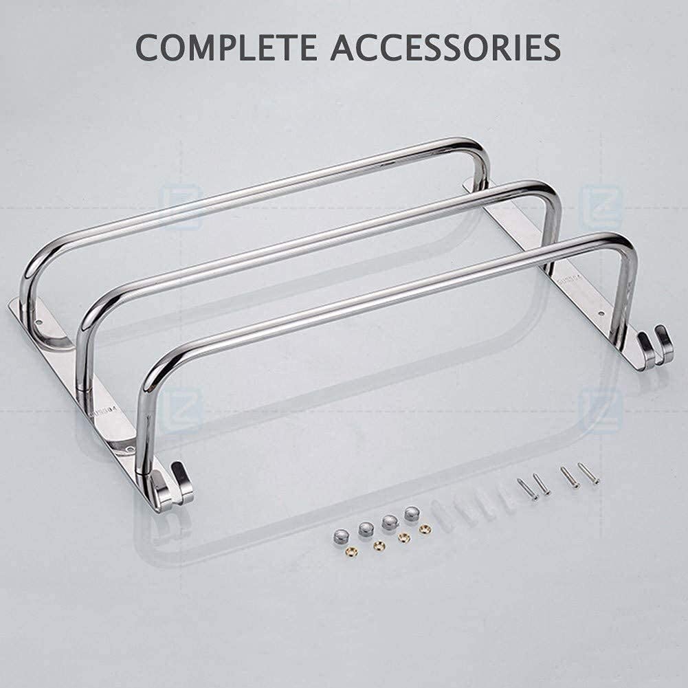 Toalleros Estante para Toallas Toalleros Montado en la Pared con Ganchos Toallero de Acero Inoxidable 304 Almacenamiento de Toallas Barra de Toallas de Baño para Baño Plata,Los 40Cm