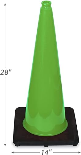 Miniatura 9 de SmartSign Paquete de 6 conos de tráfico de 28 pulgadas, conos de seguridad verde lima fluorescente con base negra de fondo pesado, conos de plástico