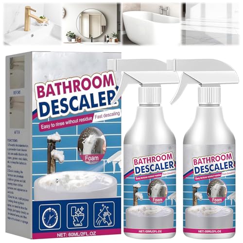 2Pcs Bathroom Descaler Foam Spray Upgrade Bathroom Descaler Foam Cleaner Limescale Remover Spray Stubborn Stains Cleaners Shower & Sink Descaler Bathroom Spray Cleaner For Fresh Shine
