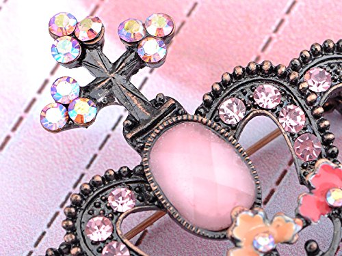 Image of Alilang Antique Brass Tone Shiny Pink Crystal Rhinestones Princess Queen Crown Brooch Pin
