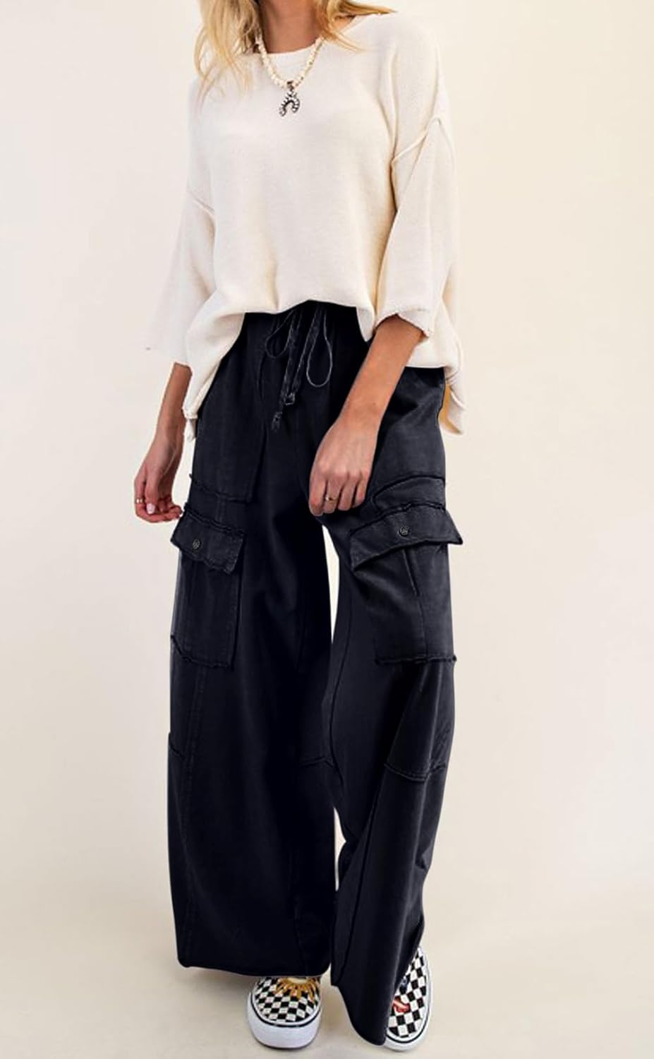 loveimgs Women 2025 Baggy High Waisted Wide Leg Cargo Pants Pockets Y2k Utility Pants Palazzo Sweatpants Slacks Trousers - Image 2