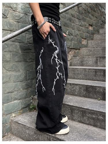 SHENHE Men's Goth Baggy Jeans Y2k Wide Leg Low Rise Hip Hop Punk Jeans Denim Pants Streetwear2