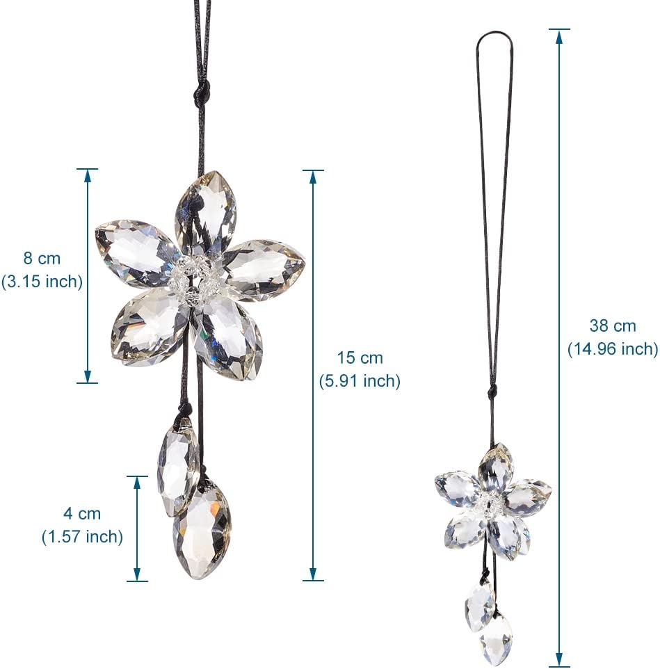 Crystal Flower Car Rear View Mirror Pendant Car Hanging Ornament Lucky Car Accessories (Gray)
