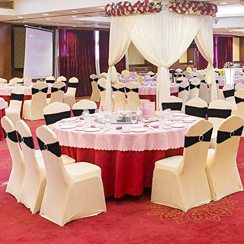 Boshen 25PCS Stretch Chair Sashes Bows Chair Bands with Buckle for Wedding Hotel Banquet Birthday Party Decorations - Black - Thumbnail 4
