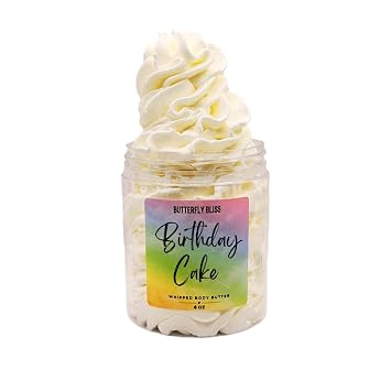 Birthday Cake Whipped Body Butter Vanilla Frosting Scent Shea, Cocoa & Mango Butter Moisturizing Vegan Body Cream for Dry Skin Handmade Skincare Gift for Women & Teens 8 oz Jar