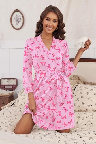Image of HOTOUCH Womens Robe Lightweight Short Knit Bathrobe Soft Ladies Sleepwear with Pockets