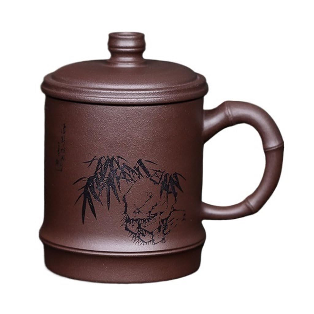 Taza de Té Taza de Arcilla Morada de 400 ml, Gran Capacidad for Separar el té y el Agua, Taza con Tapa Tallada a Mano, Taza de té con Personalidad Informal Difusor de Té