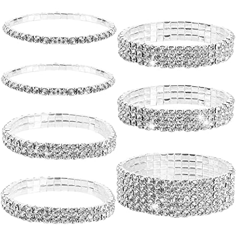 KALIONE 7 Pcs Silver Rhinestone Bangle Stackable Bracelet Cover