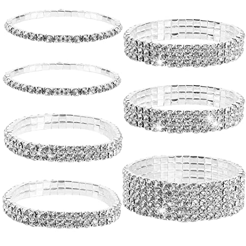 Kalione 550726_1_9194 7 Pcs Silver Rhinestone Bangle Stackable Rhinestone Stretch Bracelet Rhinestone Bracelet Wedding Jewelry Rhinestone Bracelet cover