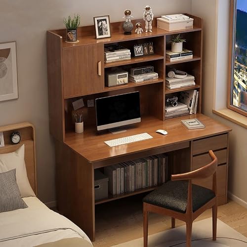 SXZenSpace Escritorio de Oficina con Estante de Almacenamiento y estantería para estación de Trabajo Moderna, cajones de Madera para computadora, estantes Marrones (119 x 46 x 162 cm)