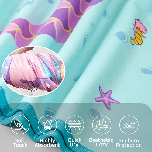 Image of LOLANTA Toddler Hooded Bath Towel Mermaid Towel Terry Cloth Pool Poncho Swim Cover Up Kids Beach Towels Girls (Mermaid, 1-3T
