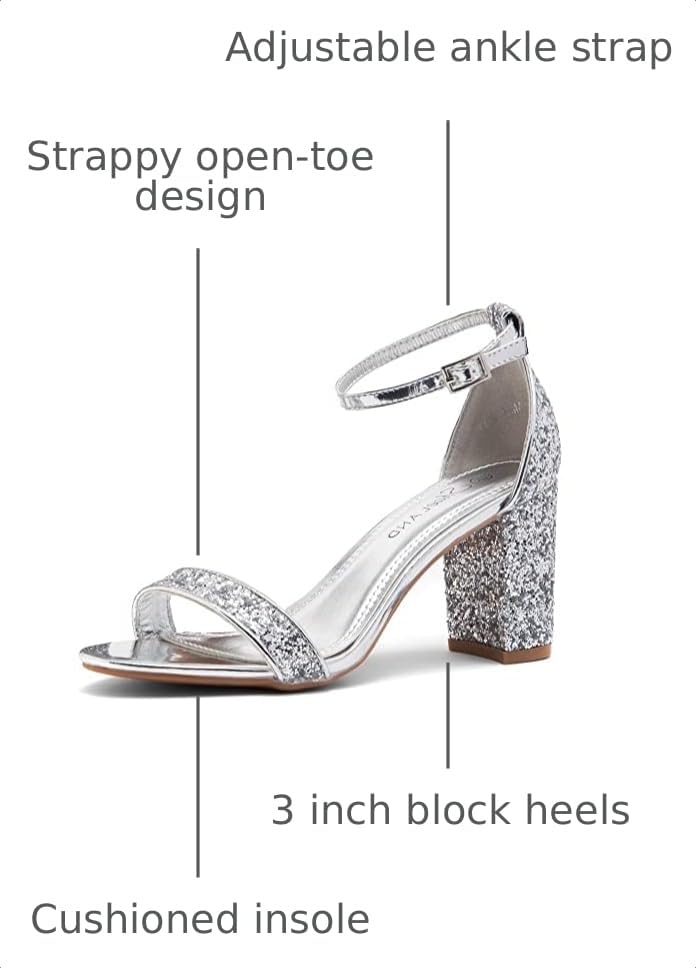Image of Shoe Land Low Chunky Heels for Women Open Toe Ankle Strap Block Heel Sandals 3 Inch Dressy Heels for Wedding Party Date Night