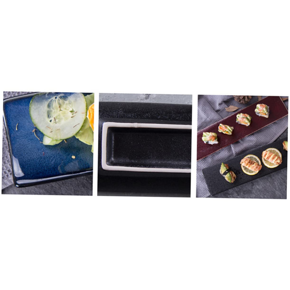 Plateau à Sushis Rectangulaire en Céramique Noir Style Japonerie