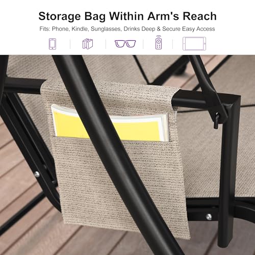Image of PURPLE LEAF Porch Swing with Adjustable Tilt Canopy 3-Seat Patio Swing with Stand and Metal Steel Frame All-Weather Outdoor Swing Chair Seat for Backyard Garden Deck Balcony (Silver Grey)