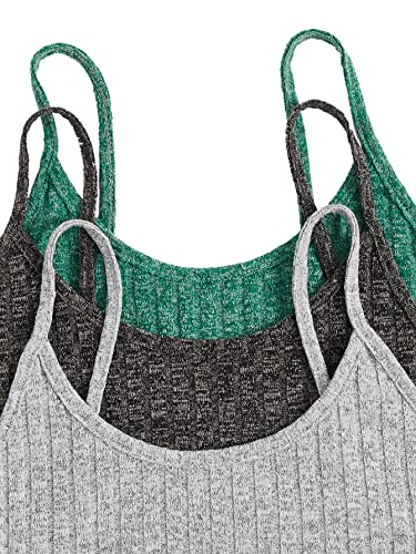 Shein Women's 3 Sets Rib Knit Lounge Set Crop Cami Top And Tie Front Shorts Sleepwear Pajama Set Black Grey Green Small #TOP2