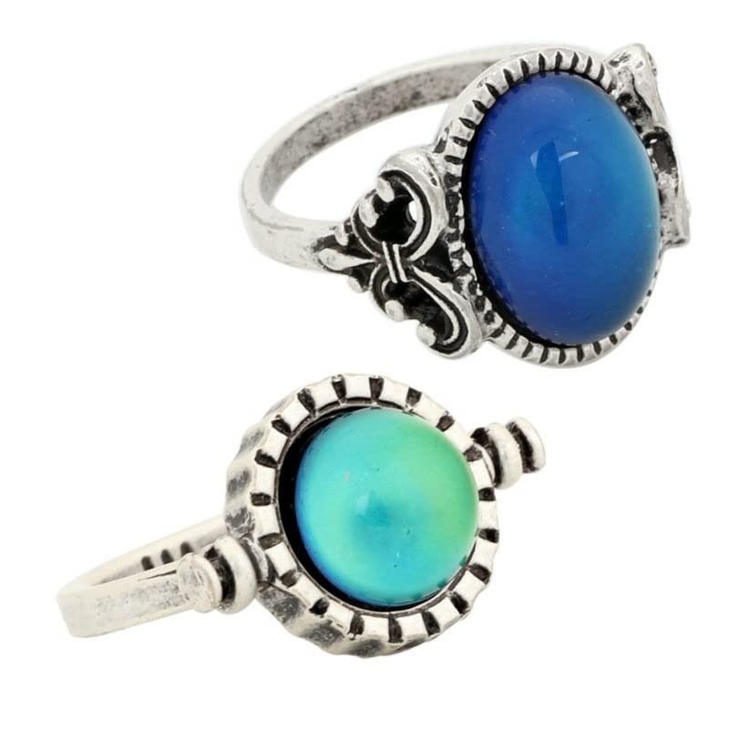 LOKILOKI 2 Uds Anillos De Estado De Ánimo Que Cambian De Color Chapados En Plata Antigua Que Cambian La Temperatura del Color Conjunto De Anillos De Sensación De Emoción para Mujeres/Hombres