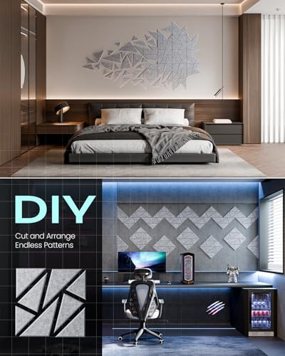 Image of 18 Pack Geometric Design Sound Proof Foam Panels for Walls 12 inchx12 inchx0.4 inch Fabric