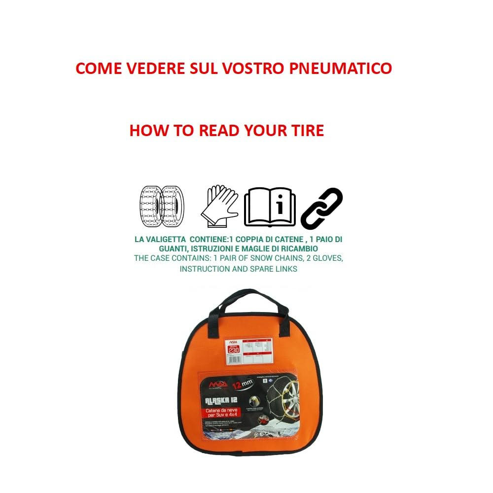 CATENE DA NEVE AUTO 195R14 CATENA DA 12MM PER SUV 4X4 COPPIA DI CATENE DA NEVE PER RUOTE GOMME PNEUMATICI DI AUTOMOBILI 2 PEZZI OMOLOGATE SU STRADA PER NEVE E GHIACCIO