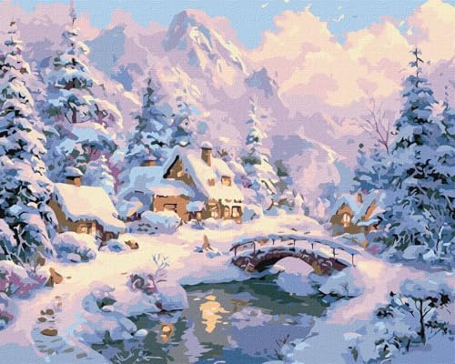 IDEYKA Malen nach Zahlen - Winterkomfort in den Bergen art_selena_ua Malen nach Zahlen für Erwachsene einfaches Acryl-Malen nach Zahlen für Erwachsene mit rahmen DIY als Geschenk 40x50 cm