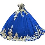 XYAYE Royal Blue Gold Applique Quinceanera Dresses 2023 Sparkly Lace Beaded Puffy Ball Gown Cute Sweet 16 Dresses