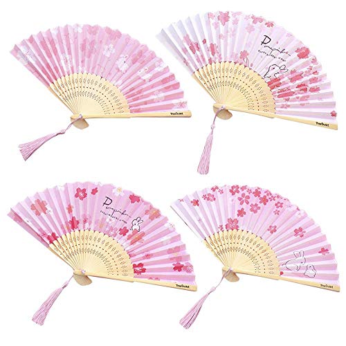 NTALJC Ventilador de 4 piezas de 4 piezas Ventilador portátil portátil de bambú de bambúes plegables Decoración de verano Regalos de bolsillo de bolsillo