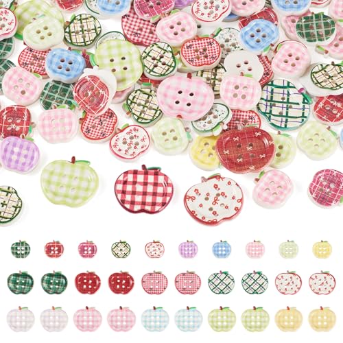 Crafans Lot de 100 boutons décoratifs à 4 trous en plastique en forme de pomme pour tricot,...