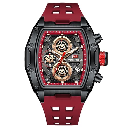 Montre Homme Mini Focus - Montre Chronographe Lumineuse et Etanche avec Calendrier et Bracelet en Silicone pour Montres de Sport Homme (Red)