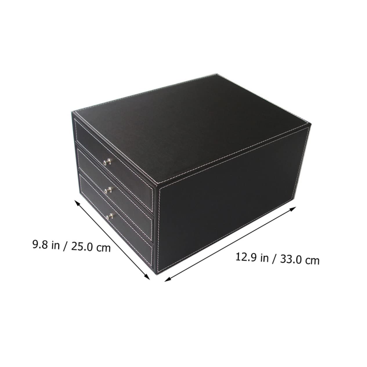 NUOBESTY Caja de Archivos de Escritorio A4 de Cuero Tres Cajones | Negro, Madera y Pu, 1 Pieza, Uso en Oficina y Dormitorio, Extracción Suave y Acceso Fácil