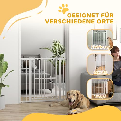PawHut Treppenschutzgitter 94cm Türschutzgitter Absperrgitter ohne Bohren 76-104 cm Schutzgitter aus Stahl für Hunde, Haustiere Treppen, Tür, Weiß