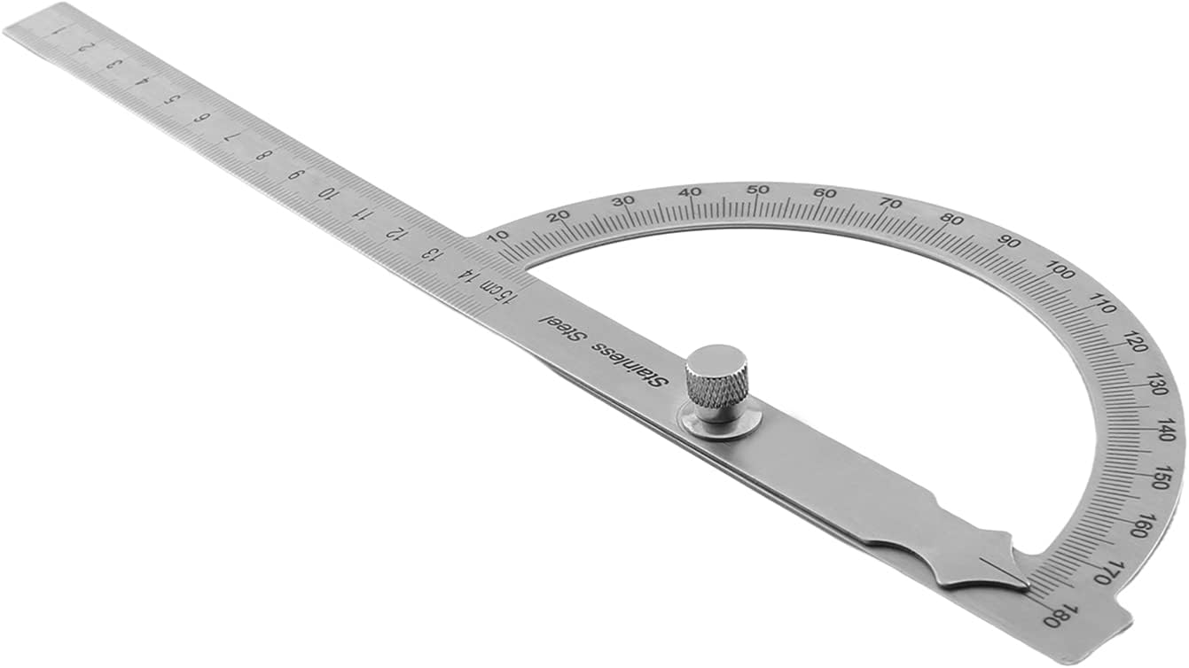 180 Degree Stainless Steel Protractor Round Head Goniometer with 150mm/6 Inch Ruler Adjustable Arm for Woodworking Drawing 1 Piece