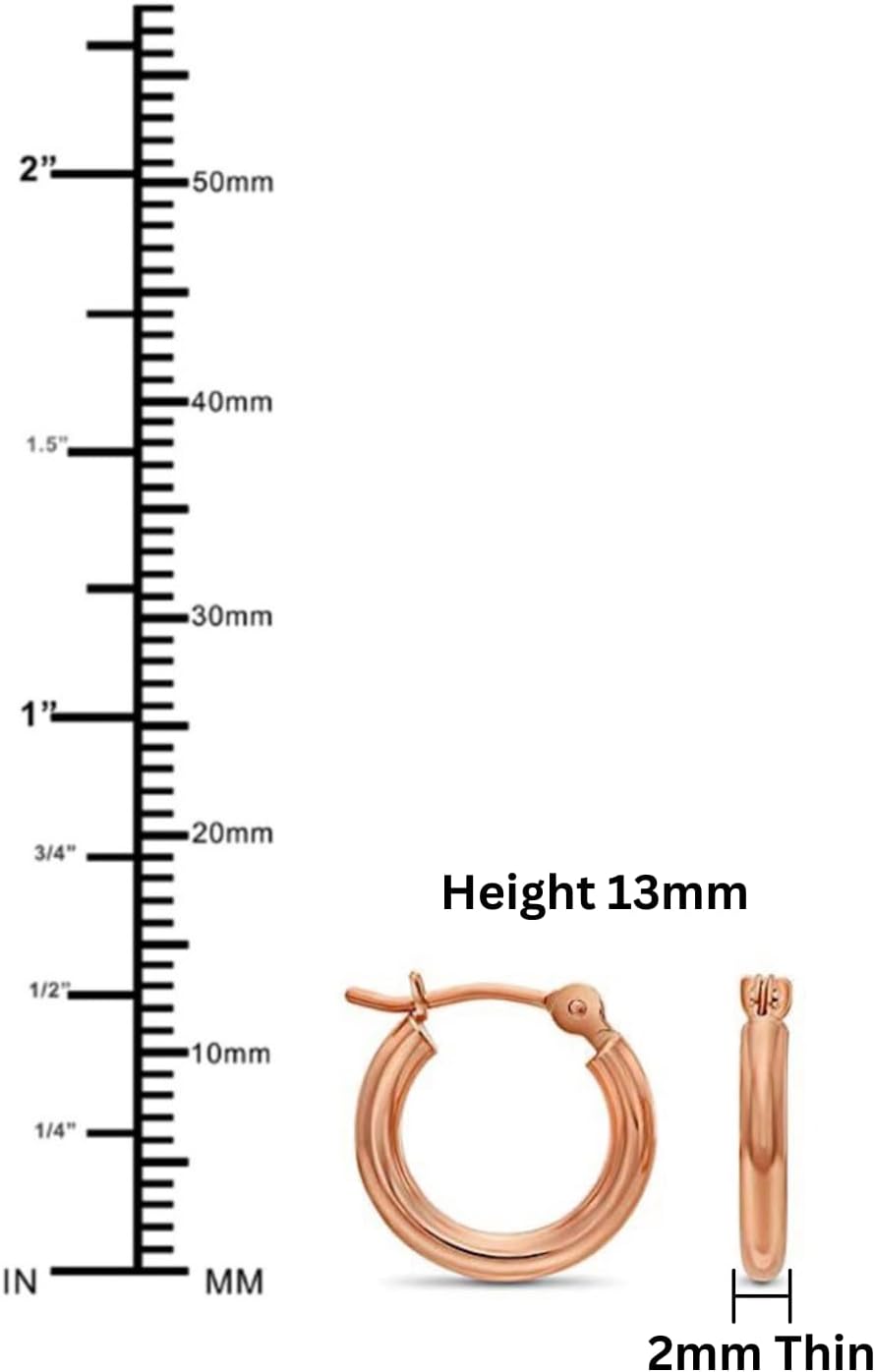 10K Rose Gold Round Hoop Earrings, Polished and Classic Design, Handmade, Secure Latch Back Closure