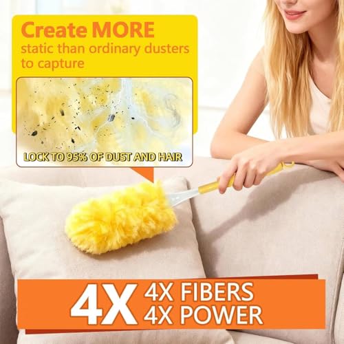 Image of Heavy Duty Duster Refills for Swiffer Duster (40 Count) | 360 Unscented Disposable Multisurface Dusters with 1 Handle- for Home, Blinds, Fans & Corners, Yellow