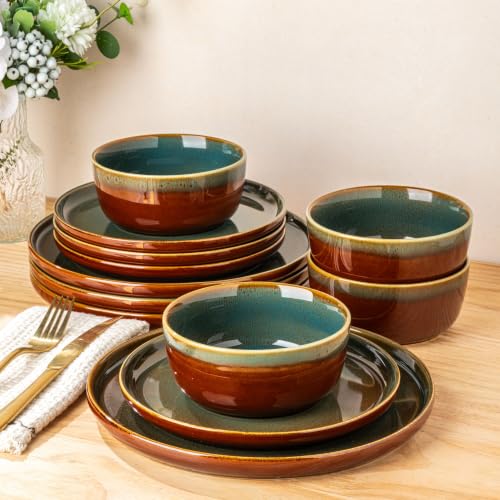 Image of GBHOME Dinnerware Sets for 4, 12 Pieces Ceramic Plates and Bowls Set