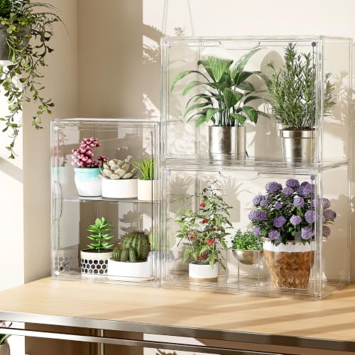 Image of Clear Acrylic Display Case, Stackable Plastic Storage Bins with Lids, Large Display Box with Magnetic Lid Clear Storage Container Dustproof Showcase for Collectibles, Figures, 5 Pack