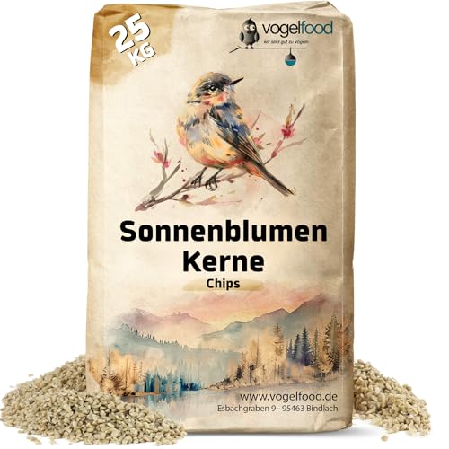 Vogelfood Sonnenblumenkerne geschält gebrochen 25 kg Bruch Vogelfutter Wildvogelfutter Winterfutter Streufutter Sommer und Winter Ideal für Jungtiere ganzjährig geschälte gehackt
