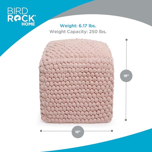 BIRDROCK HOME Square Pouf Ottoman Foot Rest - 18” Compact Comfortable Soft Cotton Knit Bean Bag Floor - Chair Foot Stool Seat for Living Room, Bedroom, or Kids Room (Dusty Rose Pink Bud) by BIRDROCK HOME - Image 5