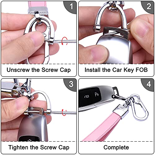 Wisdompro Genuine Leather Car Keychain, Universal Heavy Duty Key Fob Keychain Leather Key Chain Holder With 3 Keyrings And 1 Screwdriver For Men And Women - Pink #TOP6